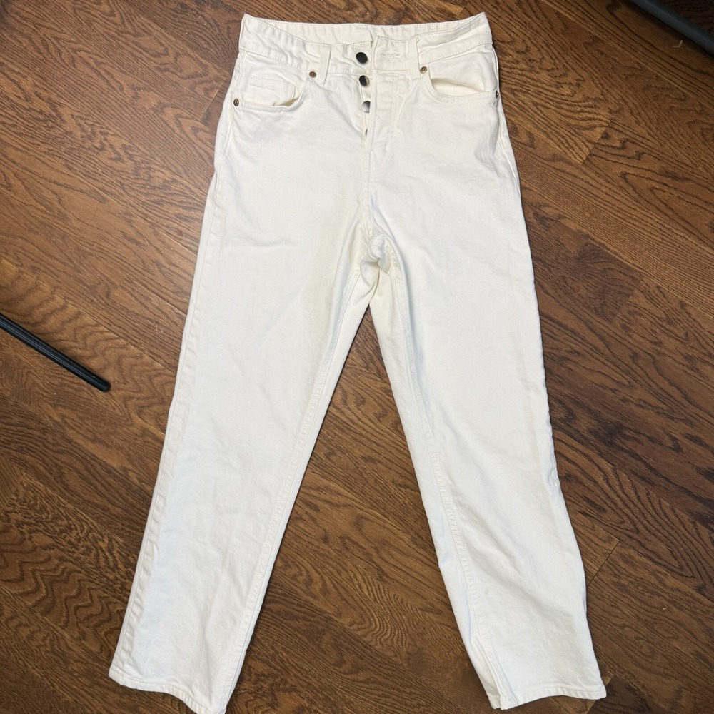 H&M Button Fly Distressed Straight Women's size 4 White Cotton Denim jeans